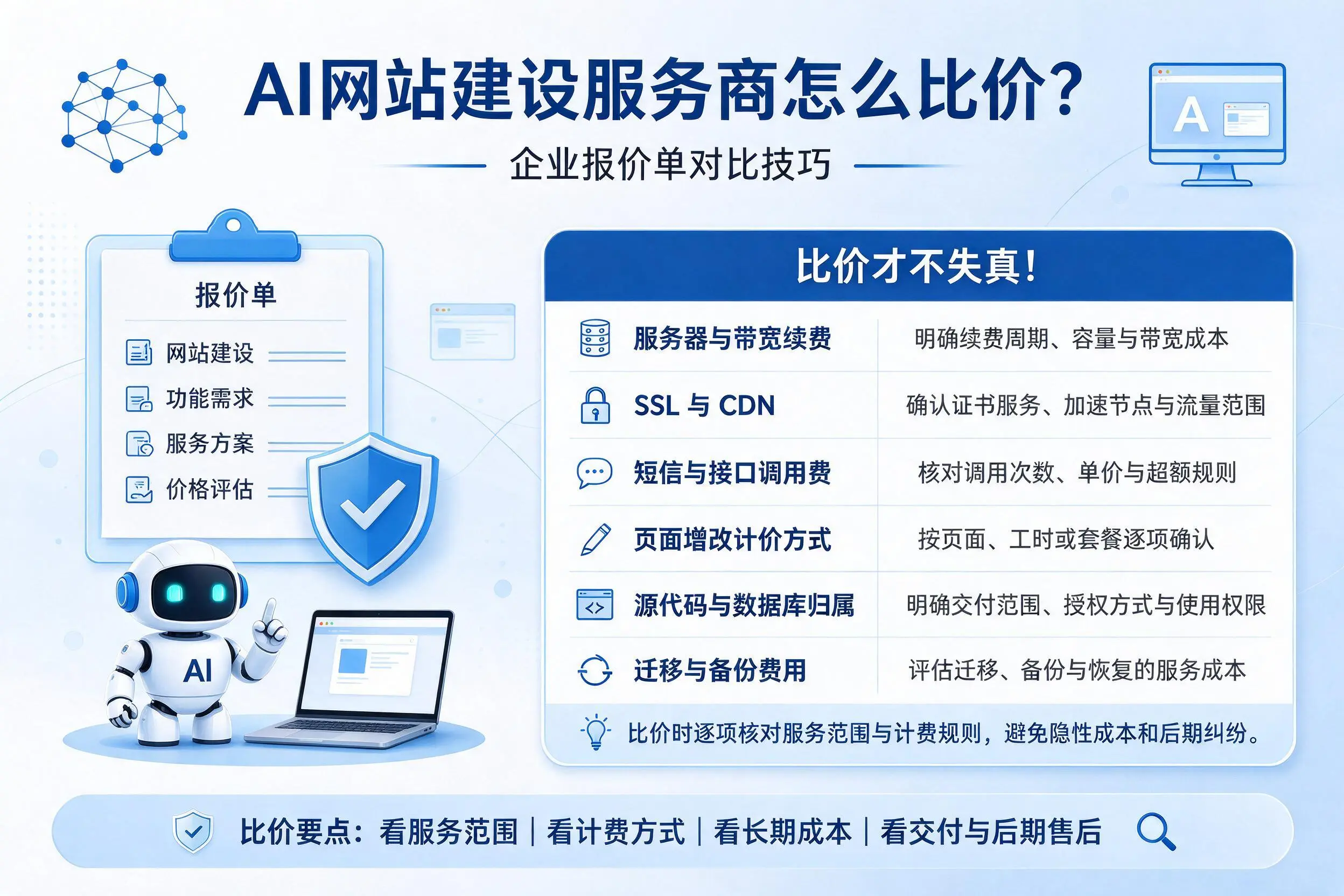 AI网站建设服务商怎么比价？吉安企业报价单对比技巧