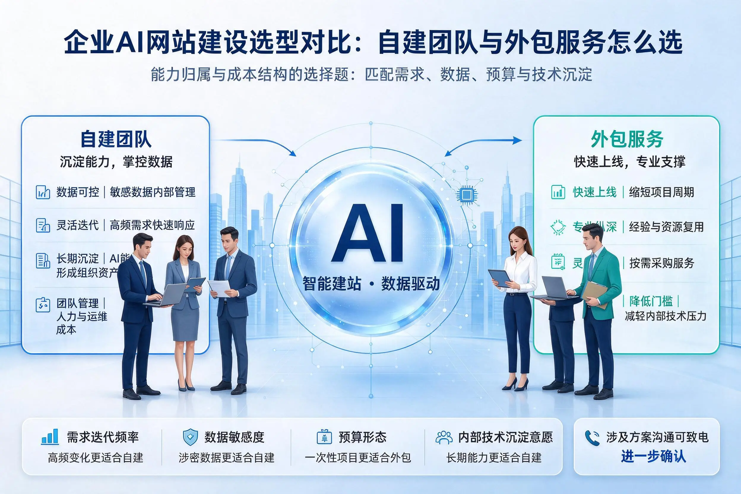 吉安企业AI网站建设选型对比：自建团队与外包服务怎么选